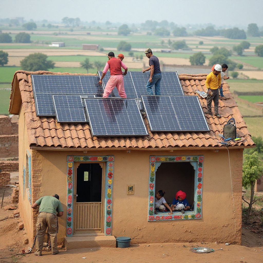 ਪਰੰਪਰਾਗਤ ਪੰਜਾਬ ਘਰ 'ਤੇ ਸੋਲਰ ਪੈਨਲ ਇੰਸਟਾਲੇਸ਼ਨ